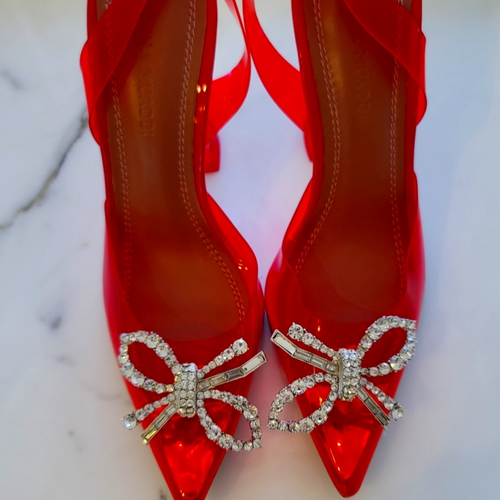 Amina Muaddi 36 New crystal embellished slingback pumps transparent red. Never u